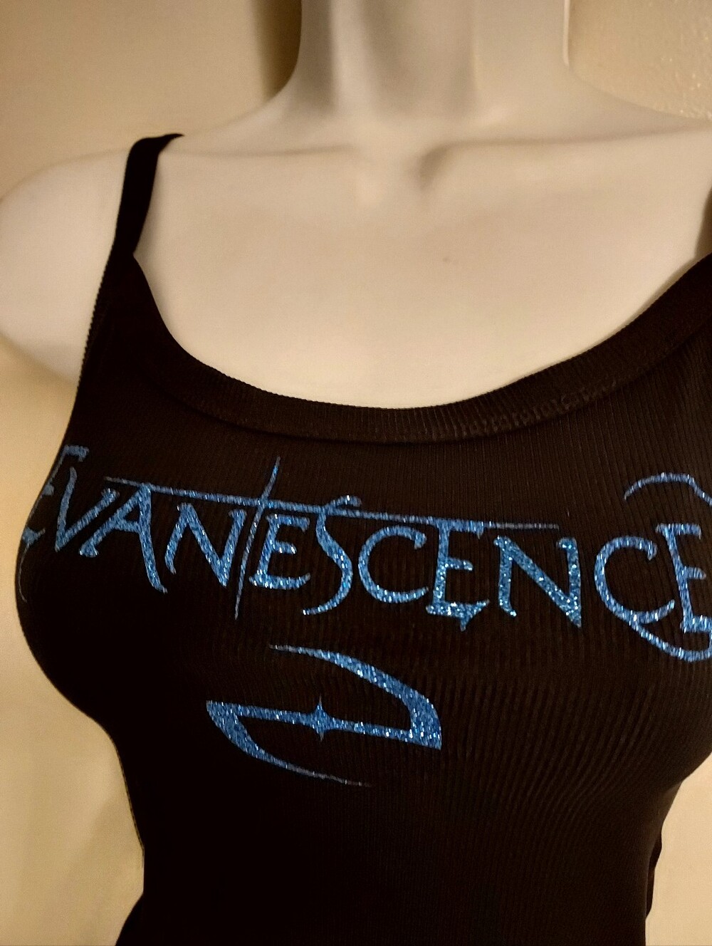 evanescence cropped tank top blue glitter sparkles amy lee evanescence crop Top